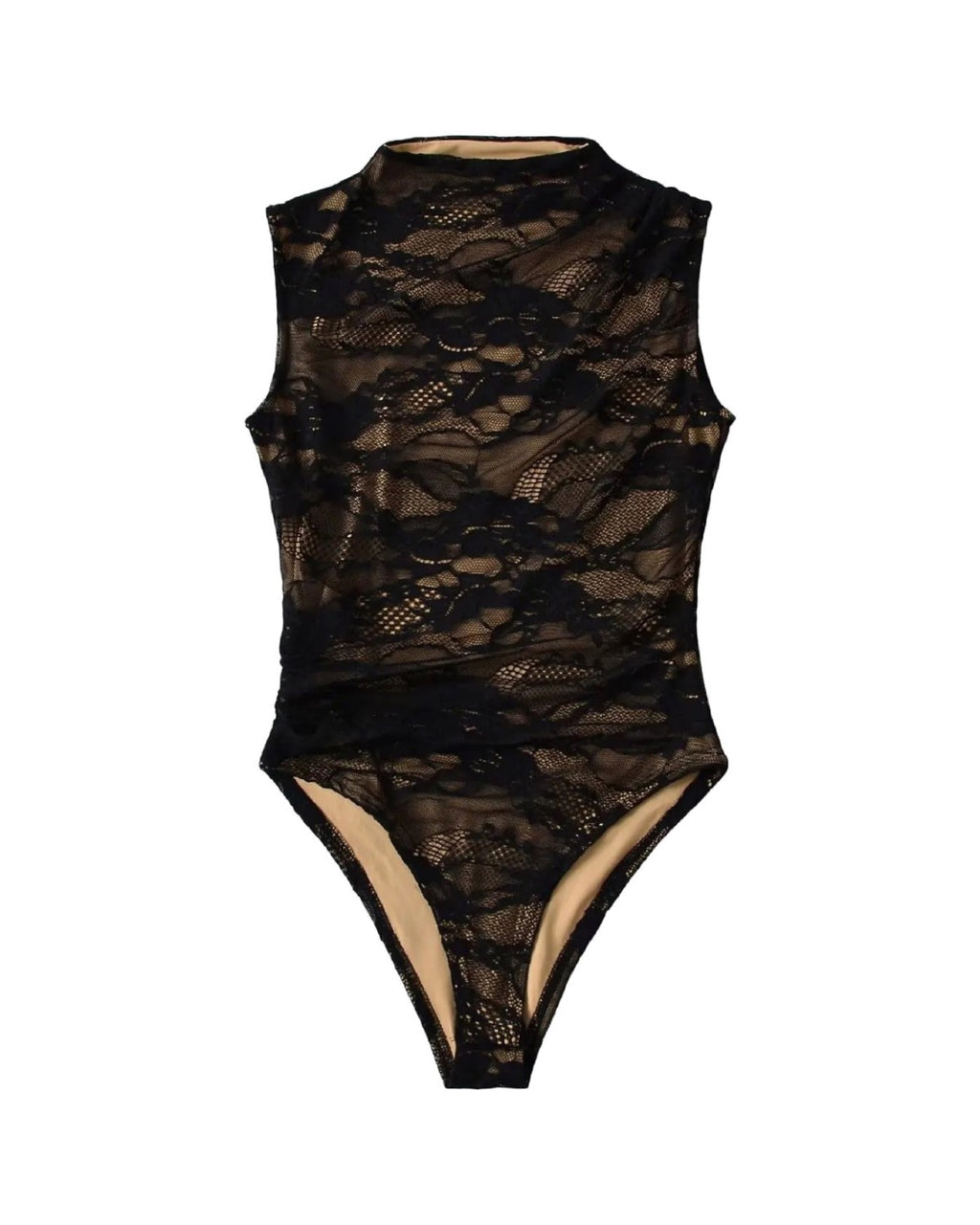 Body en dentelle florale  Col montant  Sans manches