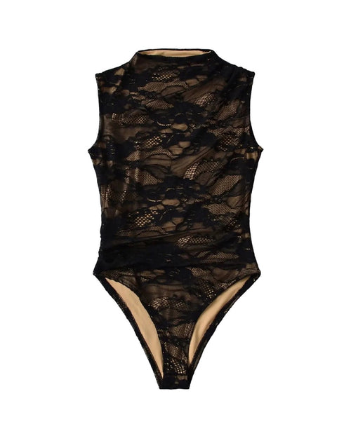 Body en dentelle florale  Col montant  Sans manches