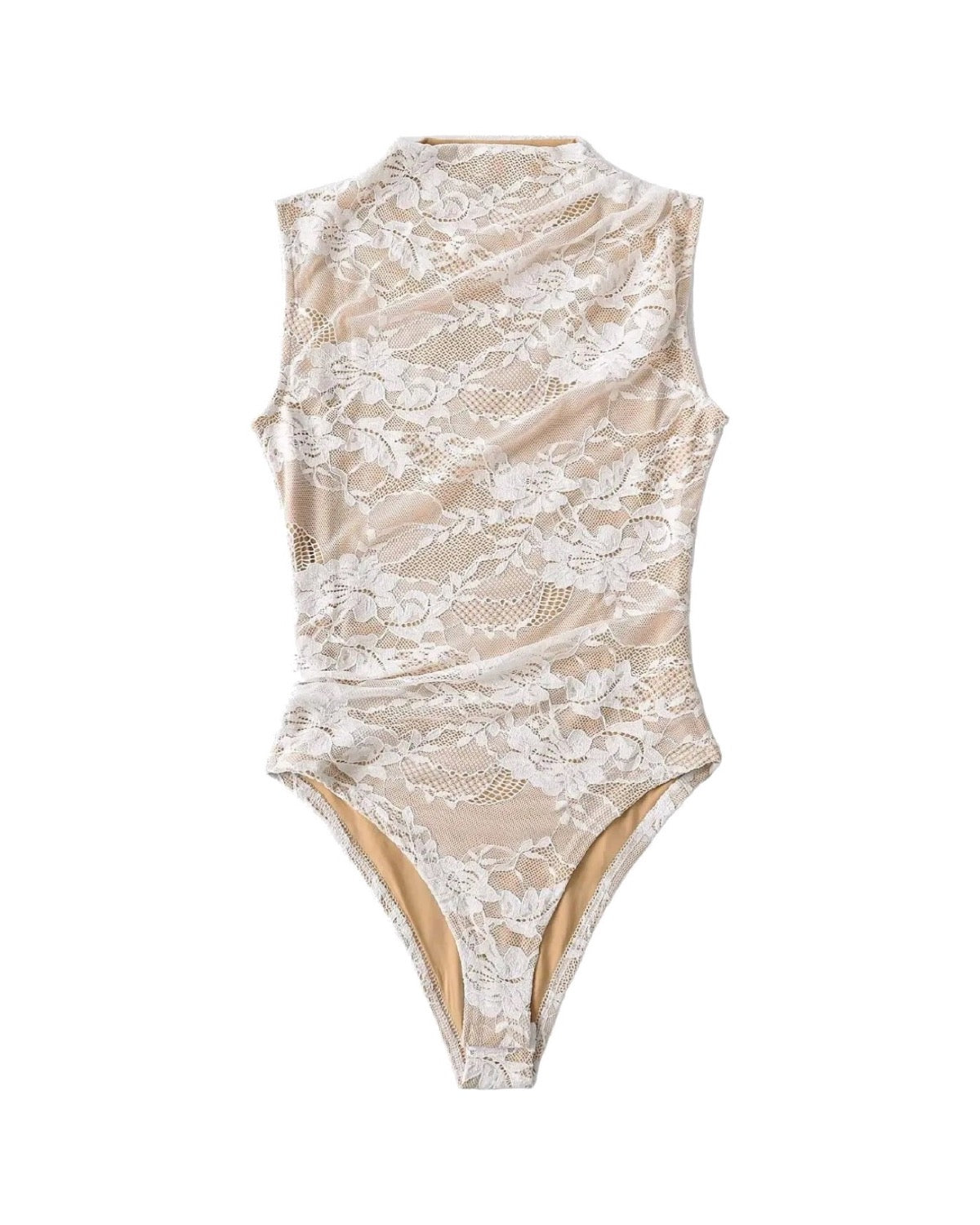 Body en dentelle florale  Col montant  Sans manches