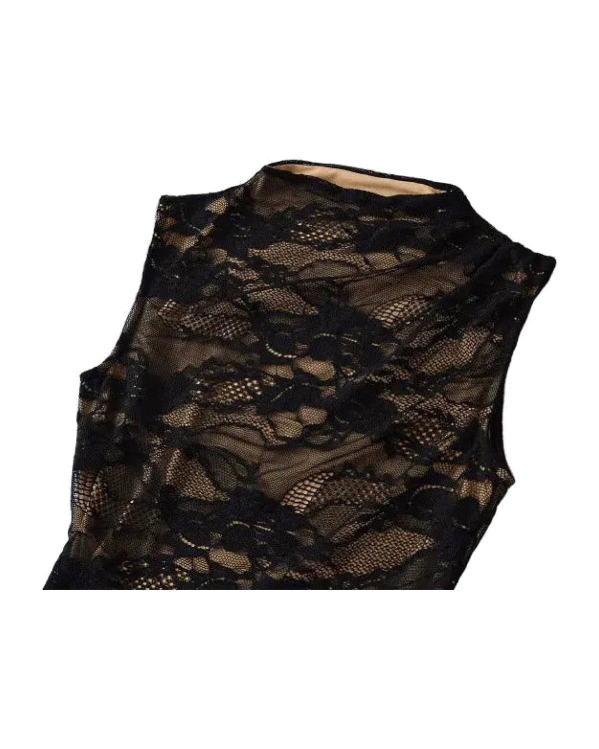 Body en dentelle florale  Col montant  Sans manches