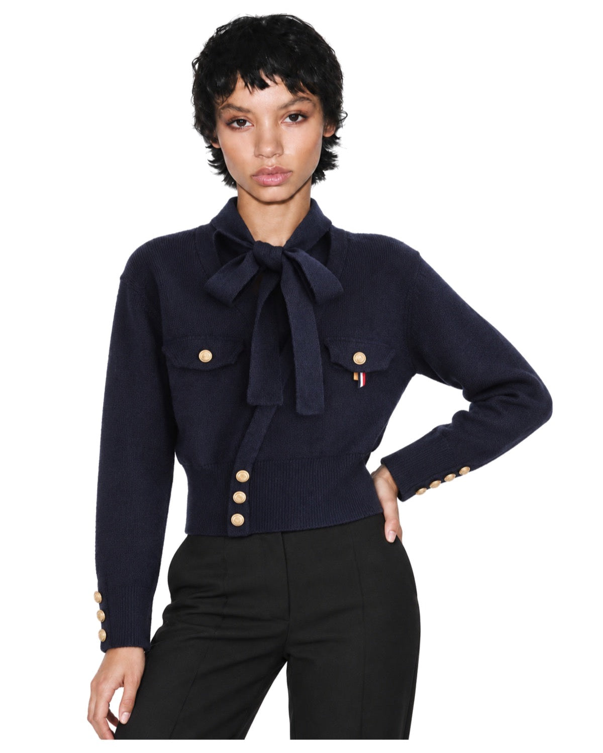 Cardigan en maille à lavallière Coupe courte