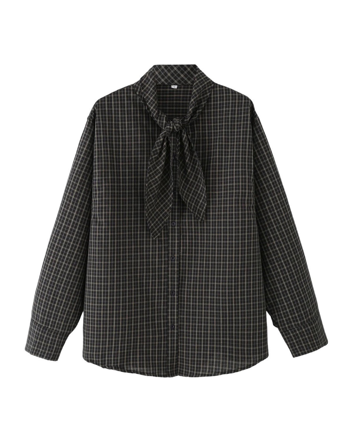 Chemise à carreaux à col lavallière Coupe ample Coton mélangé