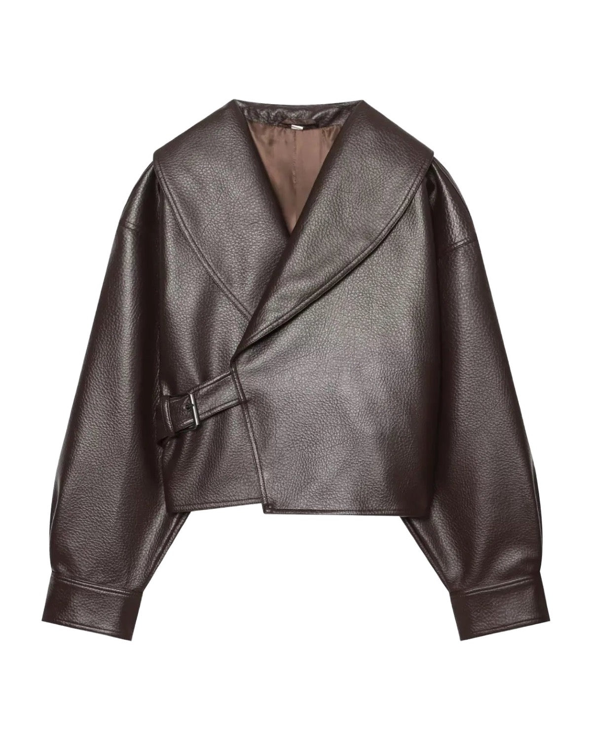Veste courte en similicuir à col châle Ceinture à boucle Coupe ample