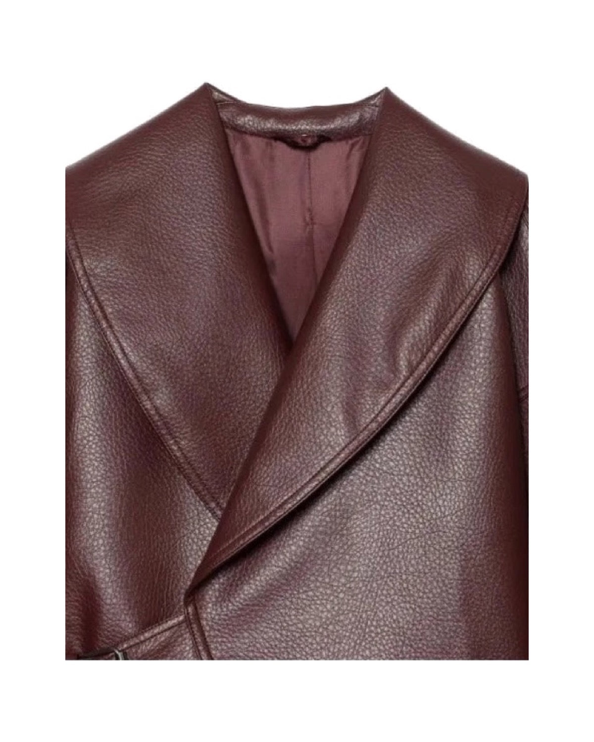 Veste courte en similicuir à col châle Ceinture à boucle Coupe ample