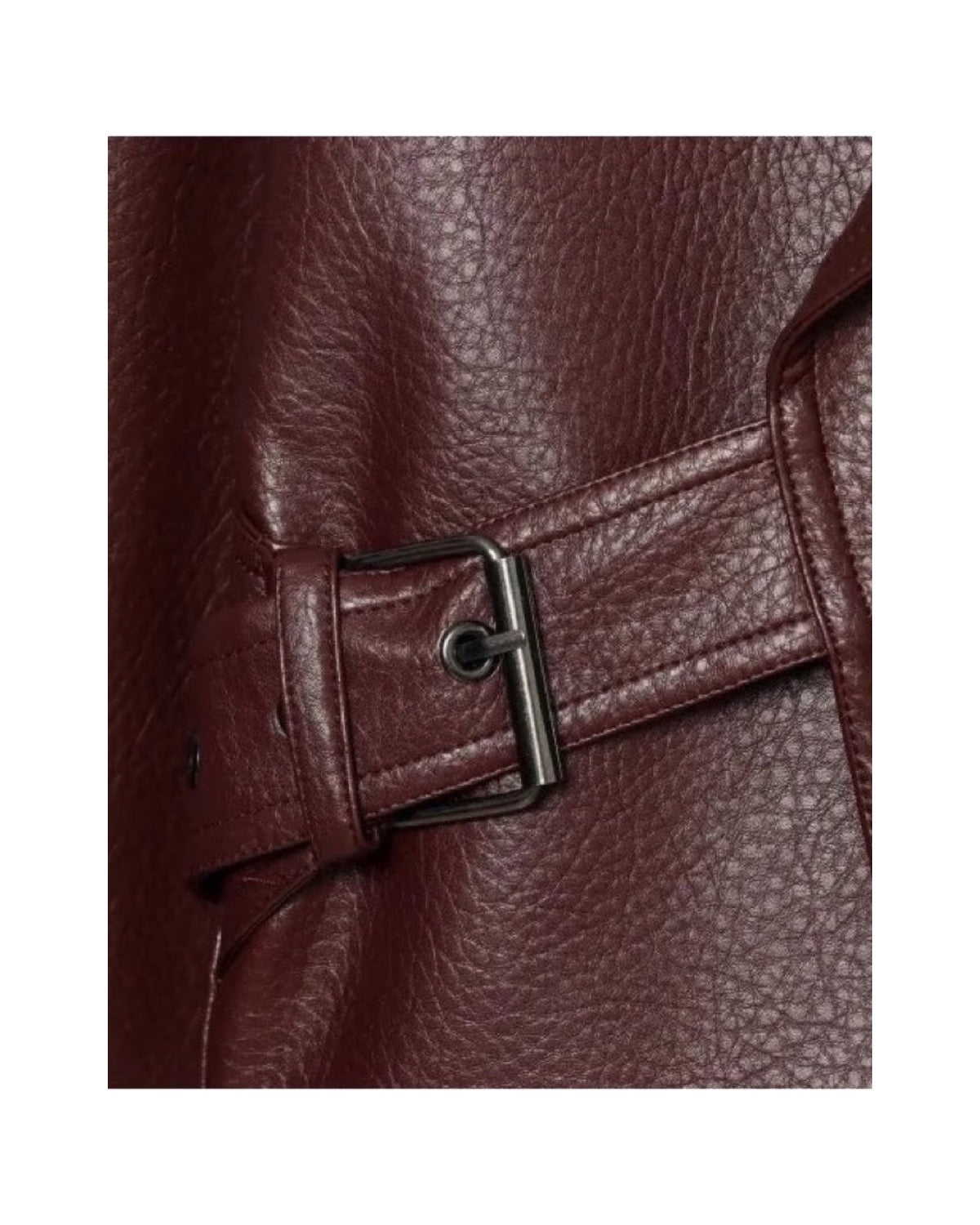 Veste courte en similicuir à col châle Ceinture à boucle Coupe ample