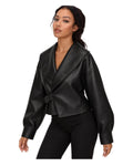 Veste courte en similicuir à col châle Ceinture à boucle Coupe ample