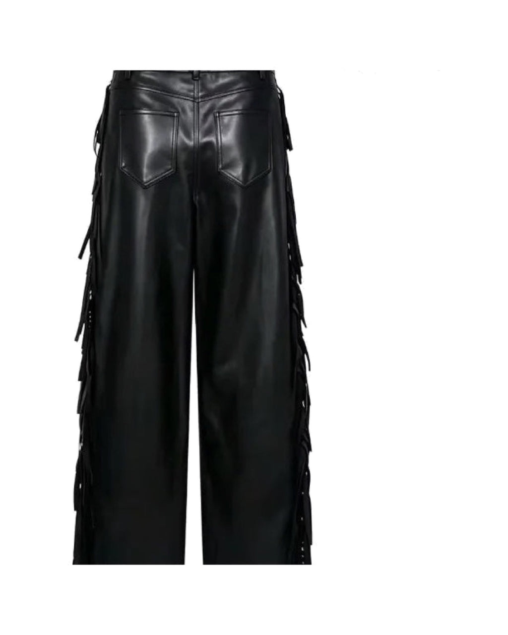 Pantalon large en similicuir à franges Taille haute Noir