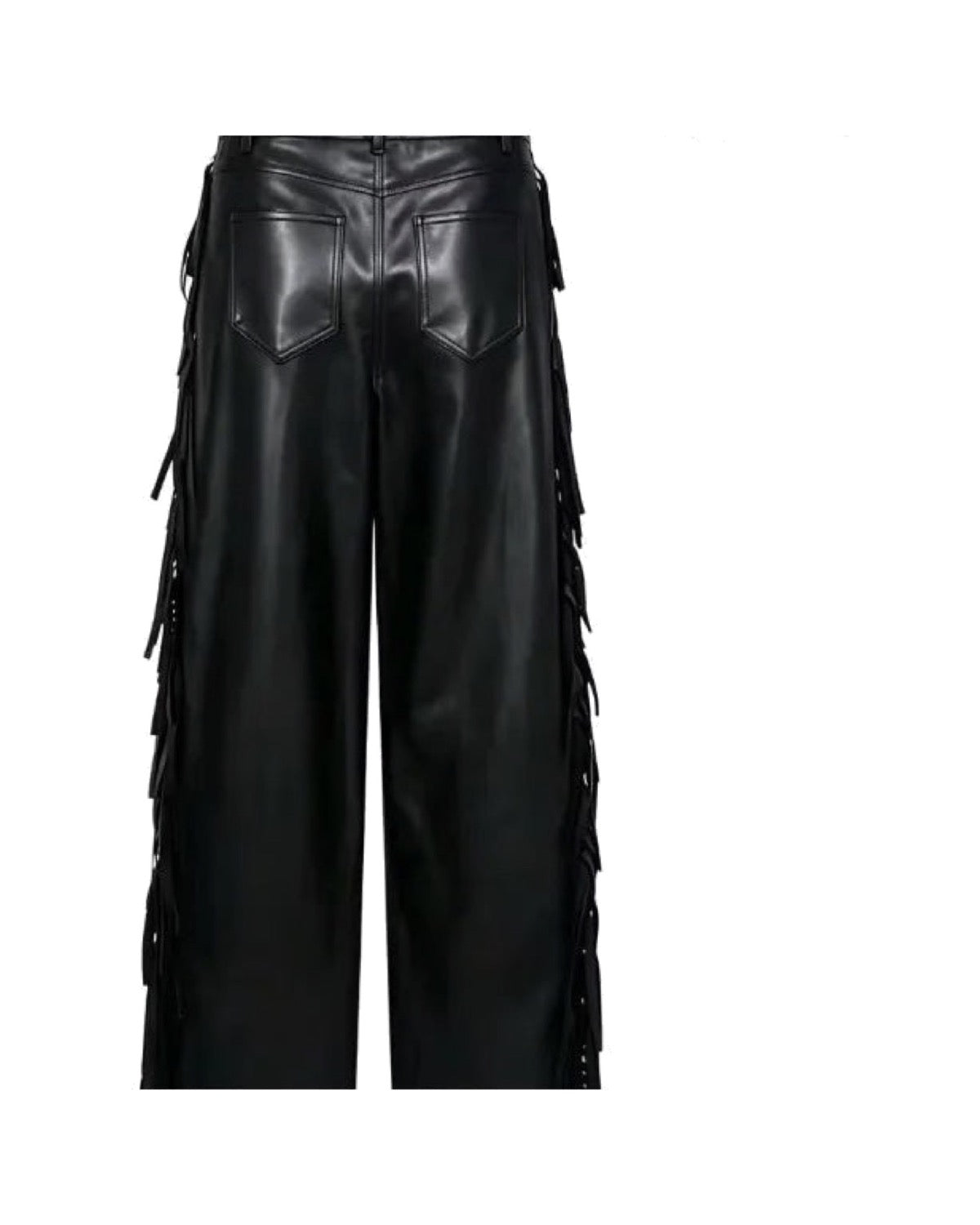 Pantalon large en similicuir à franges Taille haute Noir