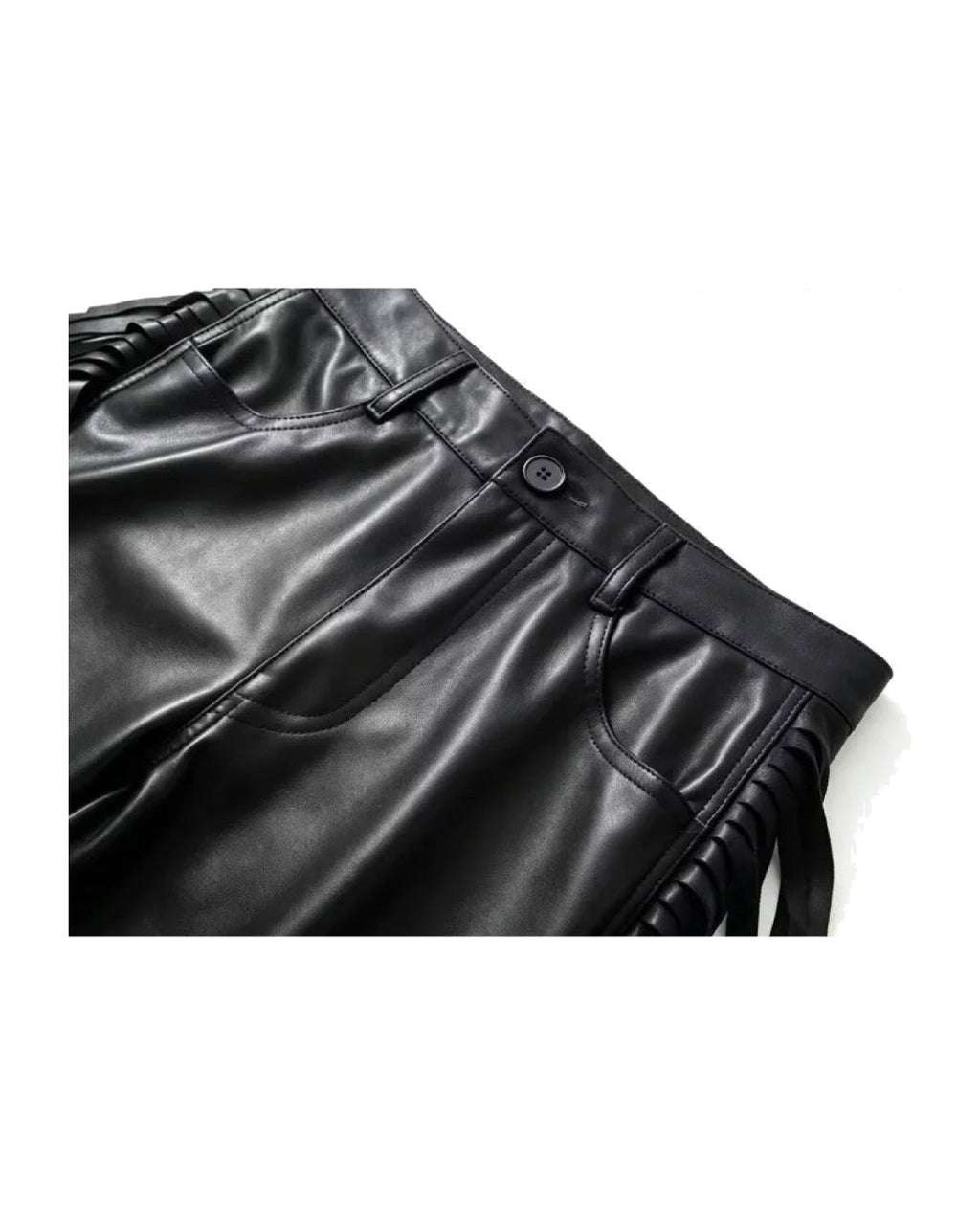 Pantalon large en similicuir à franges Taille haute Noir