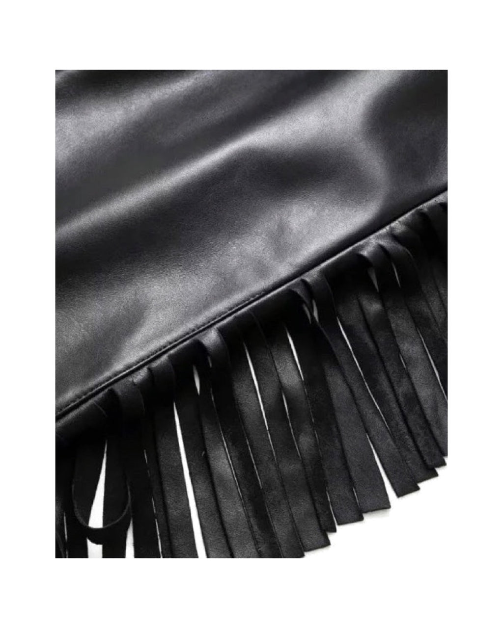 Pantalon large en similicuir à franges Taille haute Noir