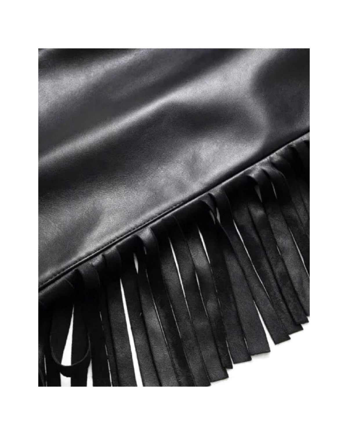 Pantalon large en similicuir à franges Taille haute Noir