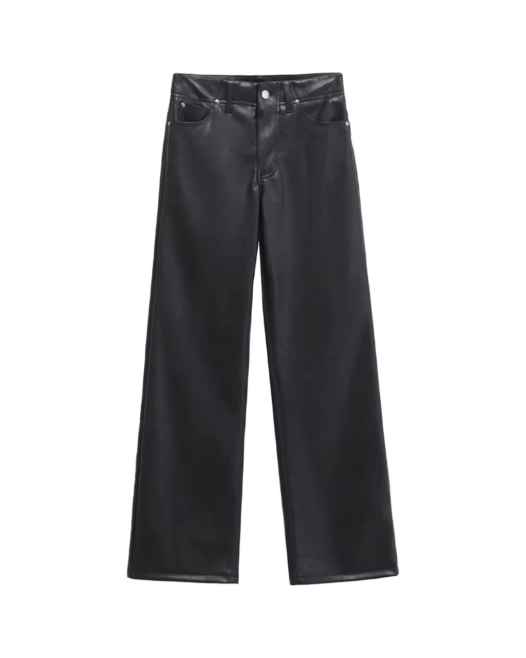 Pantalon droit en similicuir Taille haute Cinq poches