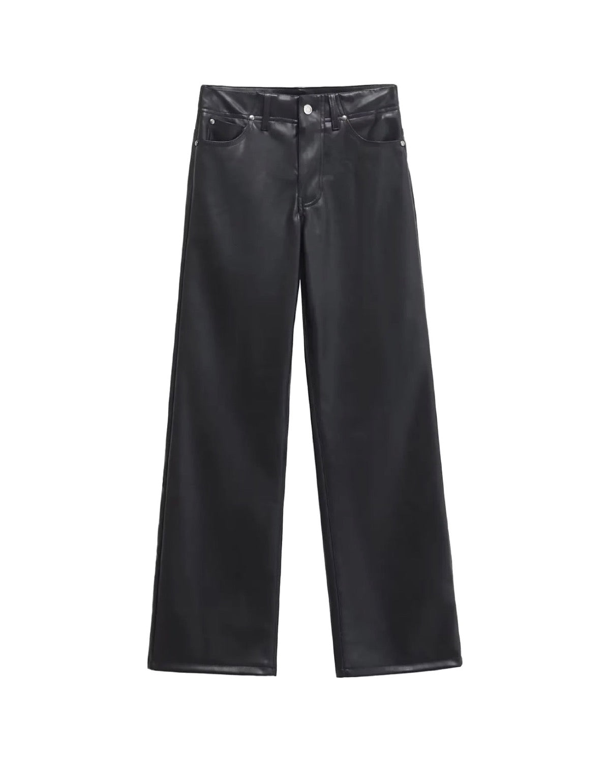 Pantalon droit en similicuir Taille haute Cinq poches