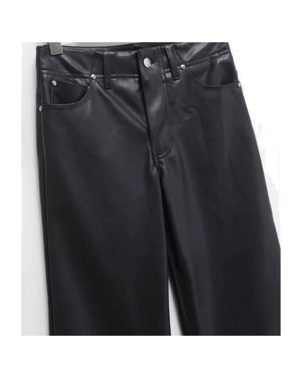 Pantalon droit en similicuir Taille haute Cinq poches