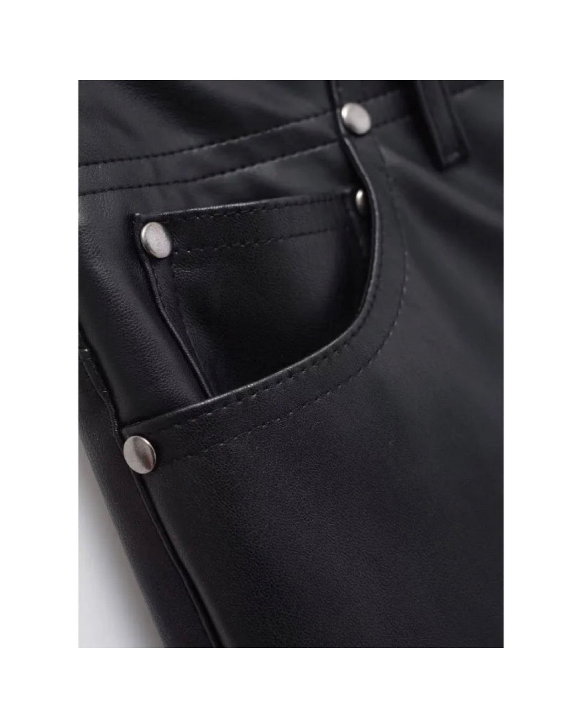 Pantalon droit en similicuir Taille haute Cinq poches