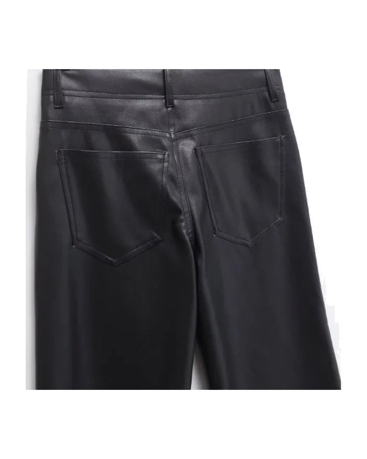Pantalon droit en similicuir Taille haute Cinq poches