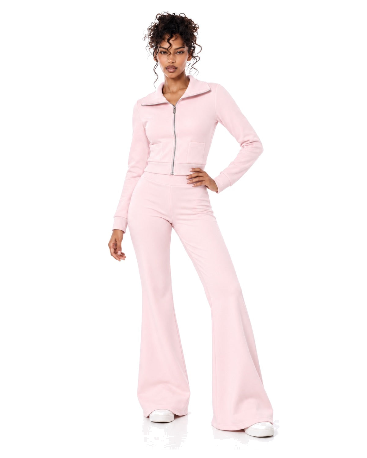 Ensemble veste zippée col montant et pantalon flare