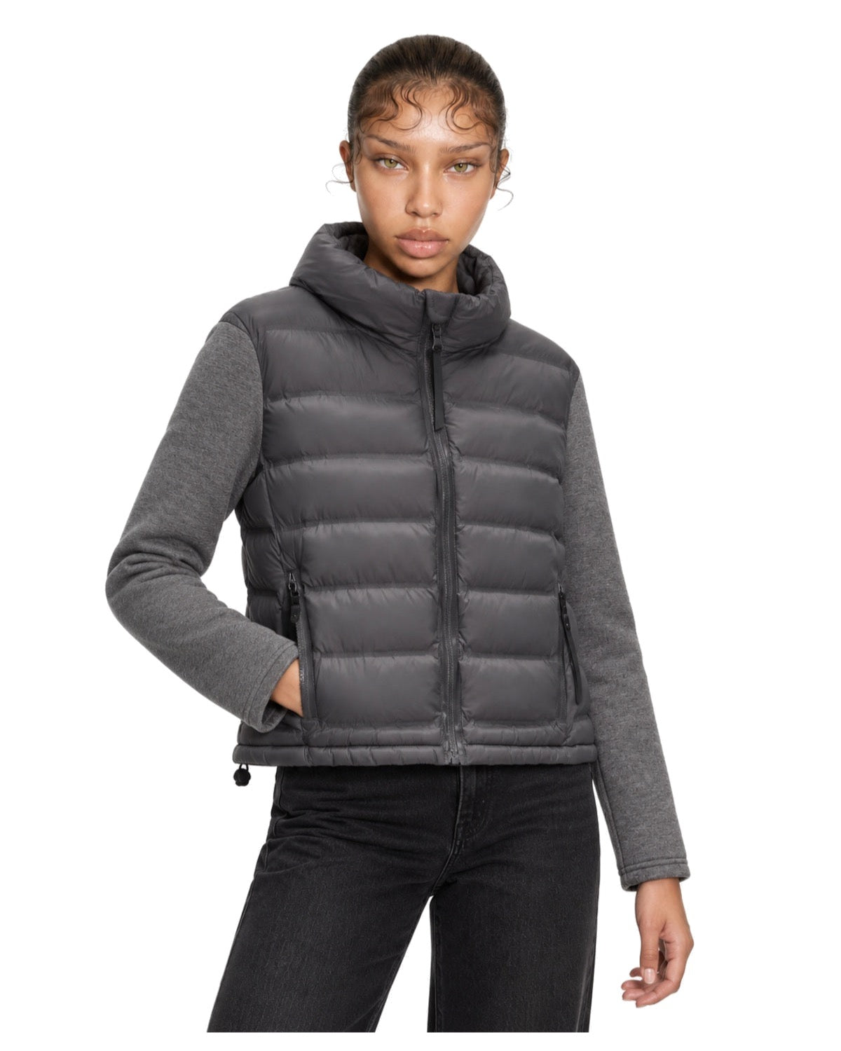 Veste hybride matelassée à manches en maille