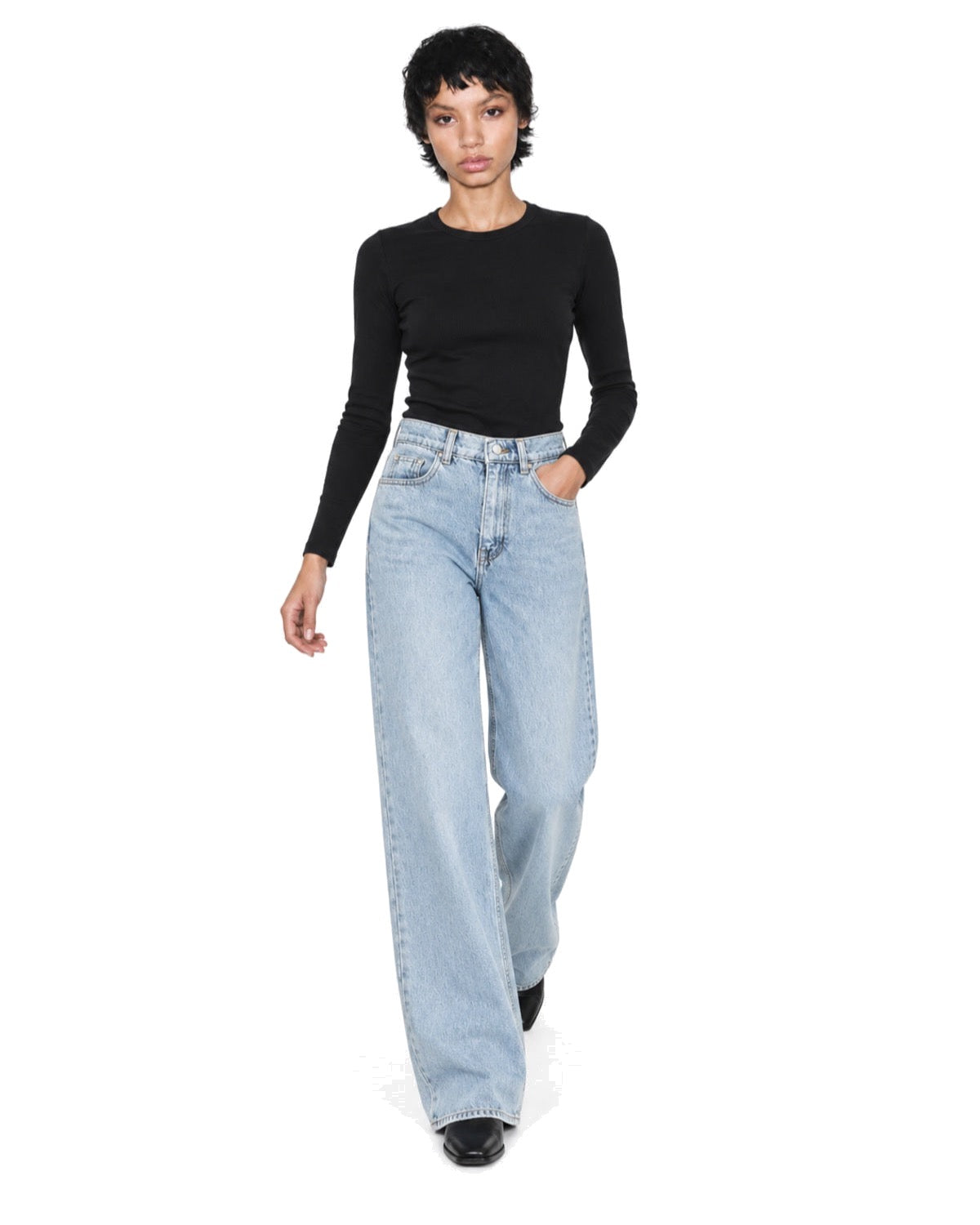 Jean taille haute jambe droite