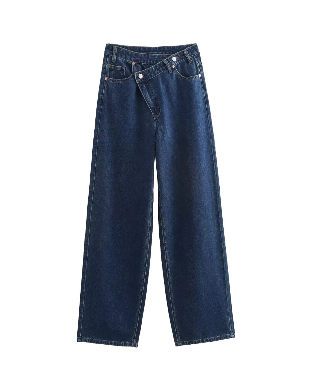 Jean taille haute à jambe largeTaille croisée Denim