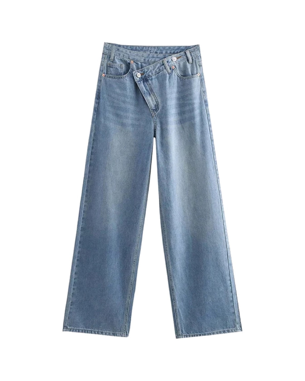 Jean taille haute à jambe largeTaille croisée Denim
