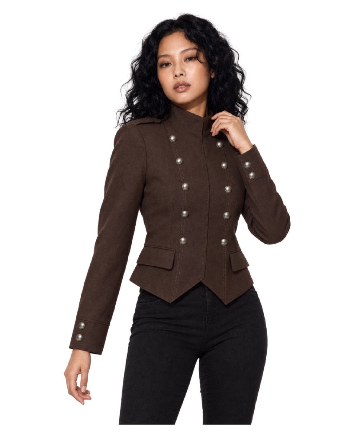 Blazer court style militaire Col montant  Double boutonnage