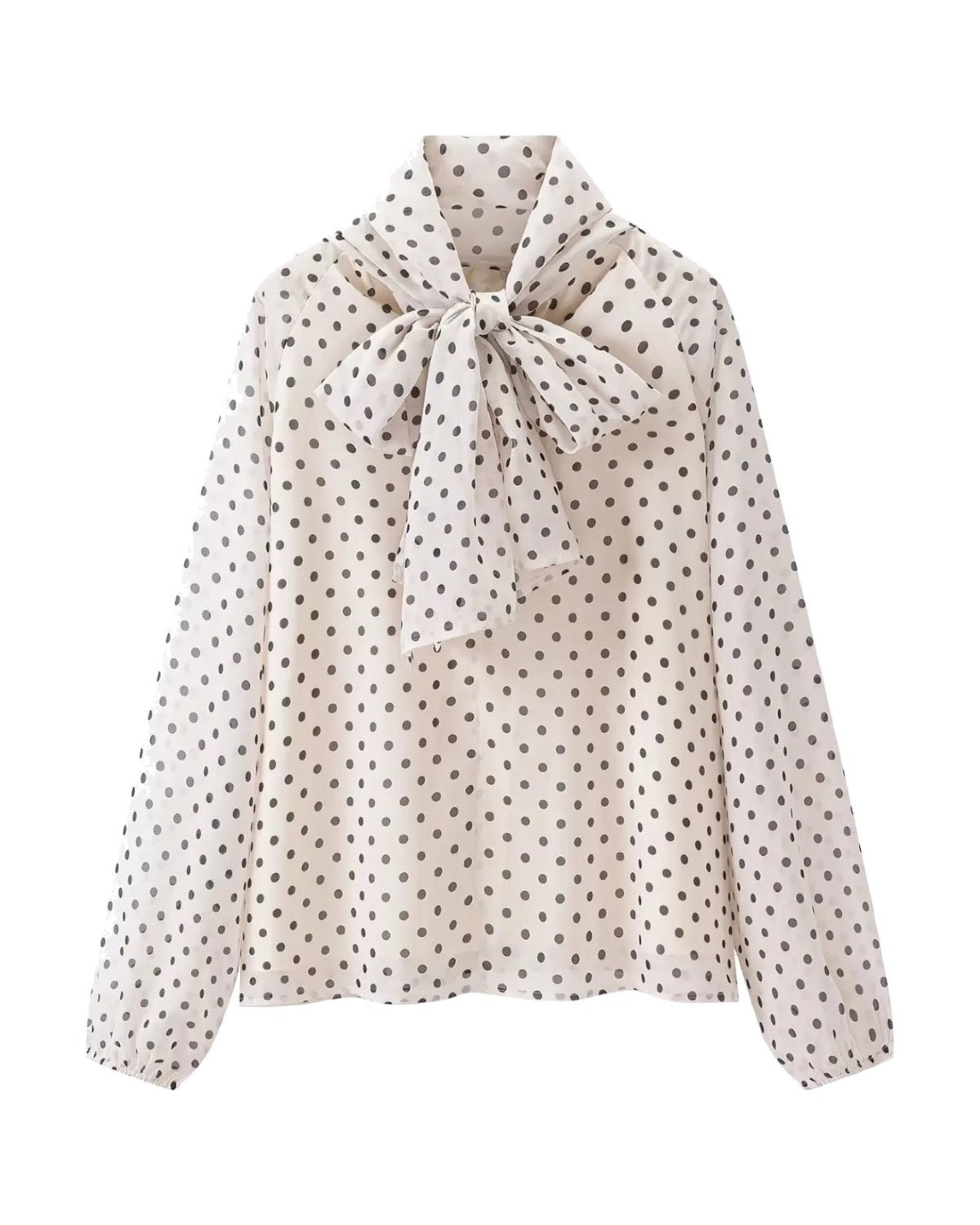 Blouse à pois en mousseline Nœud lavallière  Manches bouffantes
