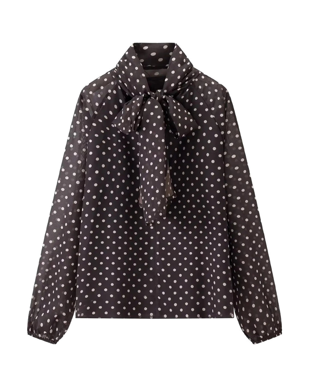 Blouse à pois en mousseline Nœud lavallière  Manches bouffantes