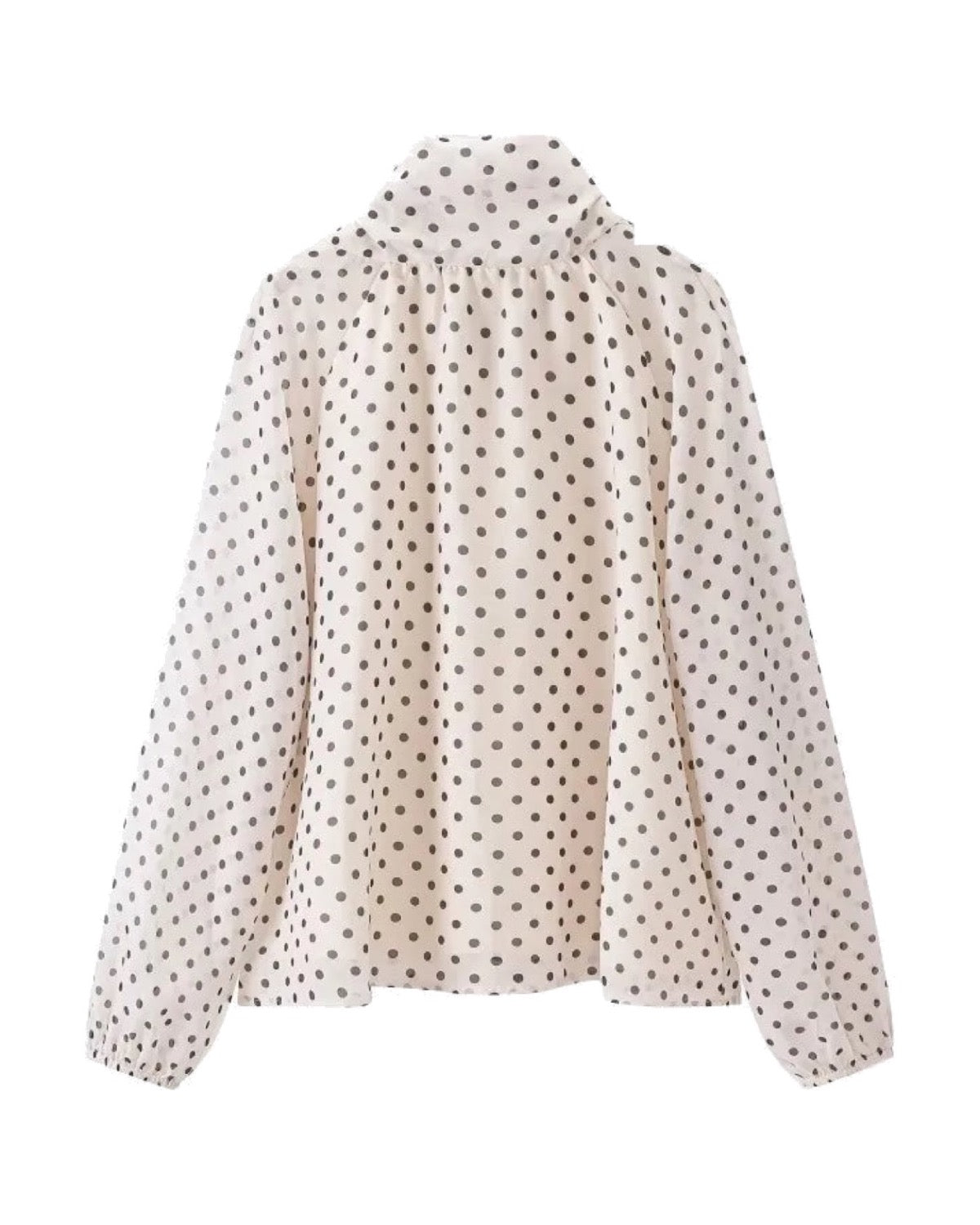 Blouse à pois en mousseline Nœud lavallière  Manches bouffantes