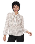 Blouse à pois en mousseline Nœud lavallière  Manches bouffantes