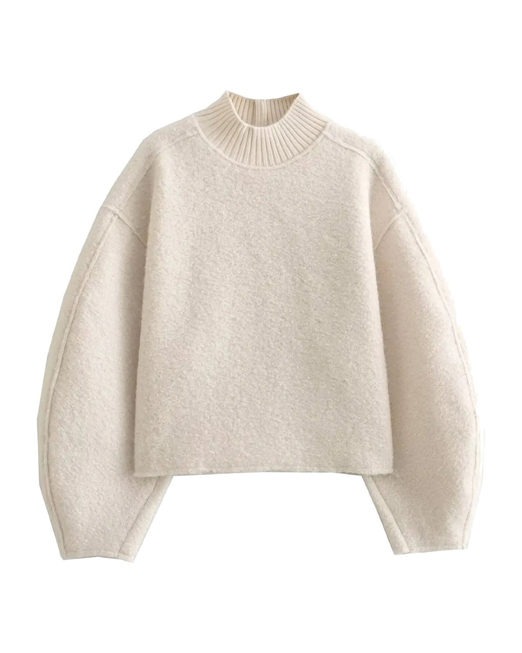 Pull court en maille bouclée Col montant Épaules tombantes