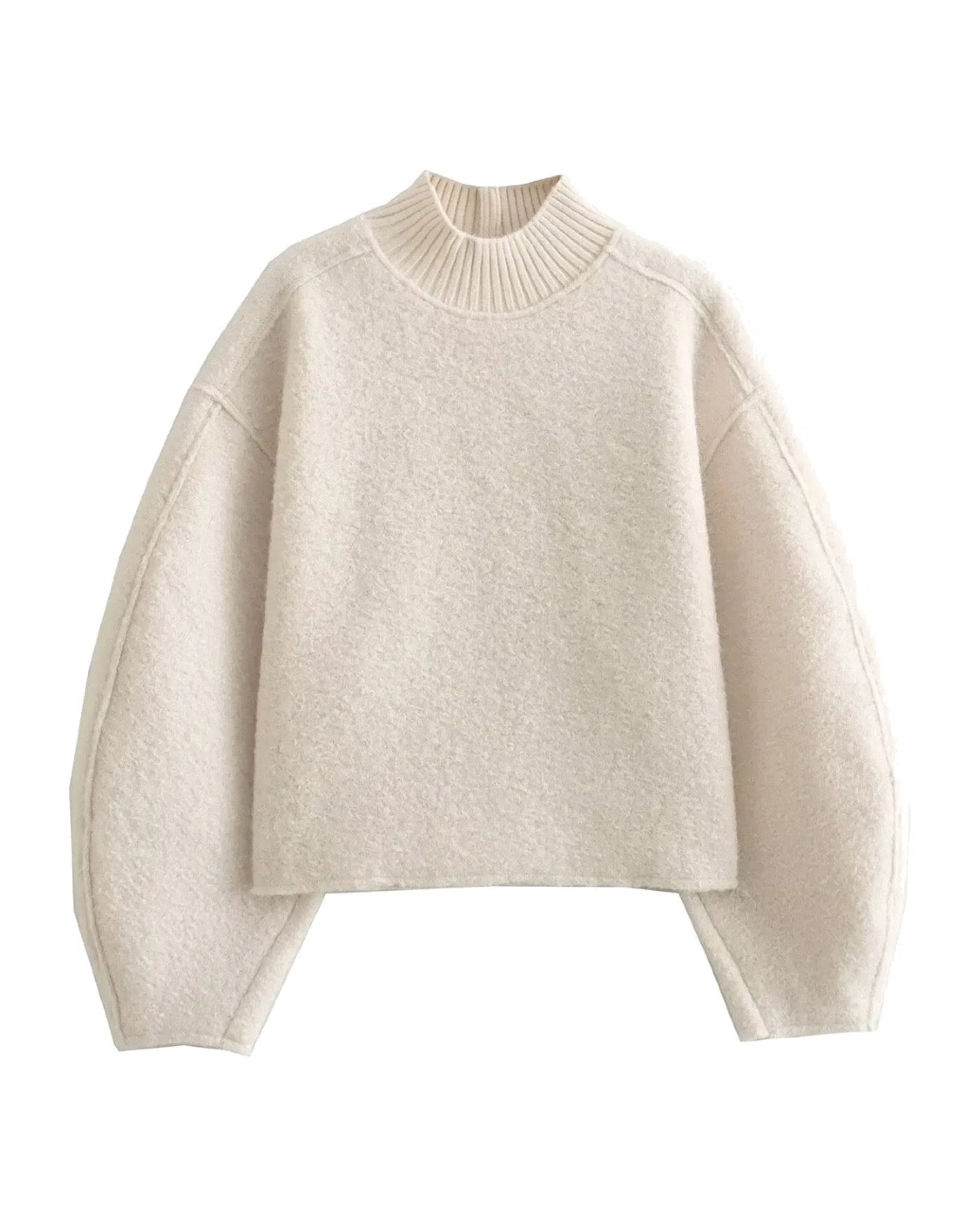 Pull court en maille bouclée Col montant Épaules tombantes