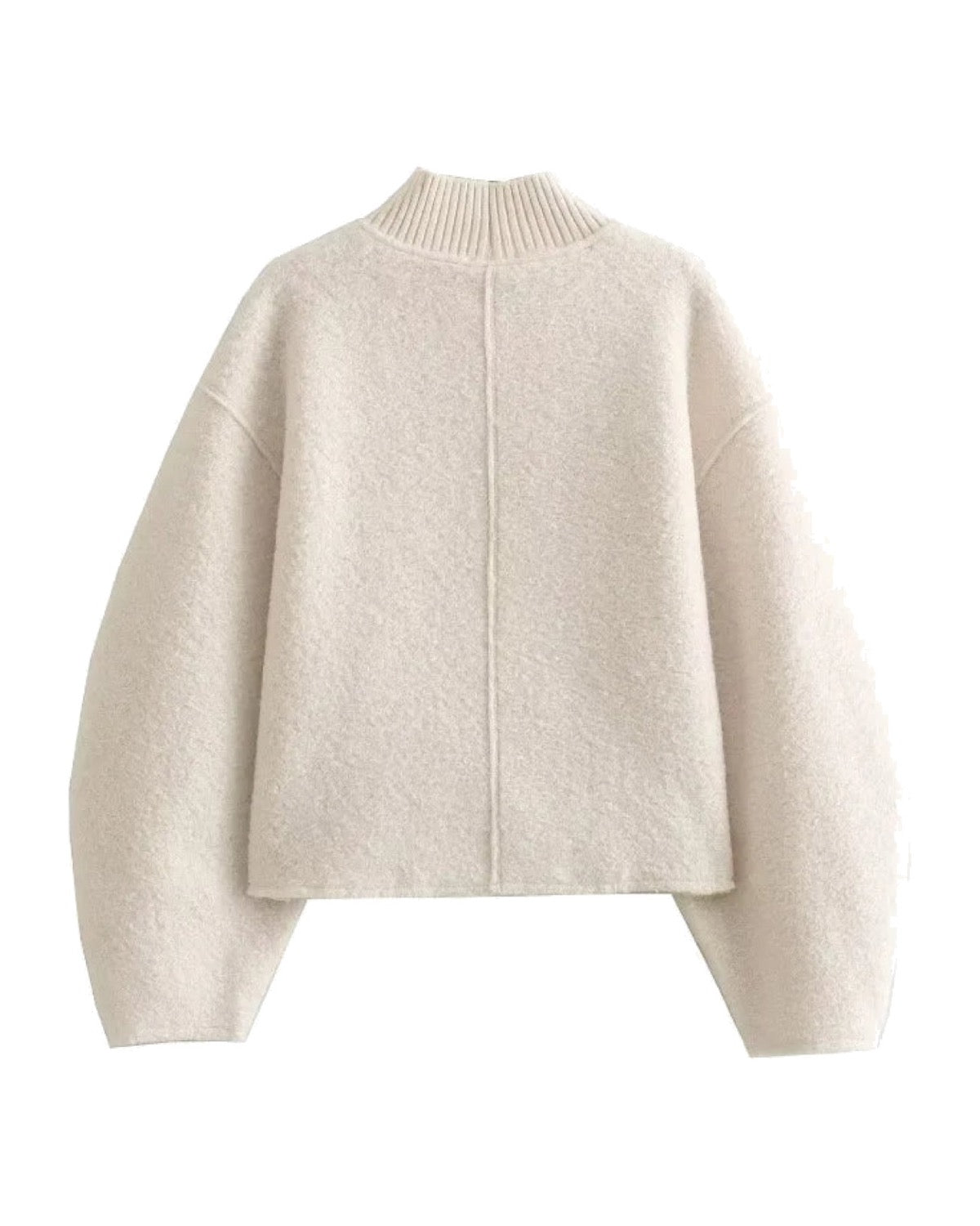 Pull court en maille bouclée Col montant Épaules tombantes