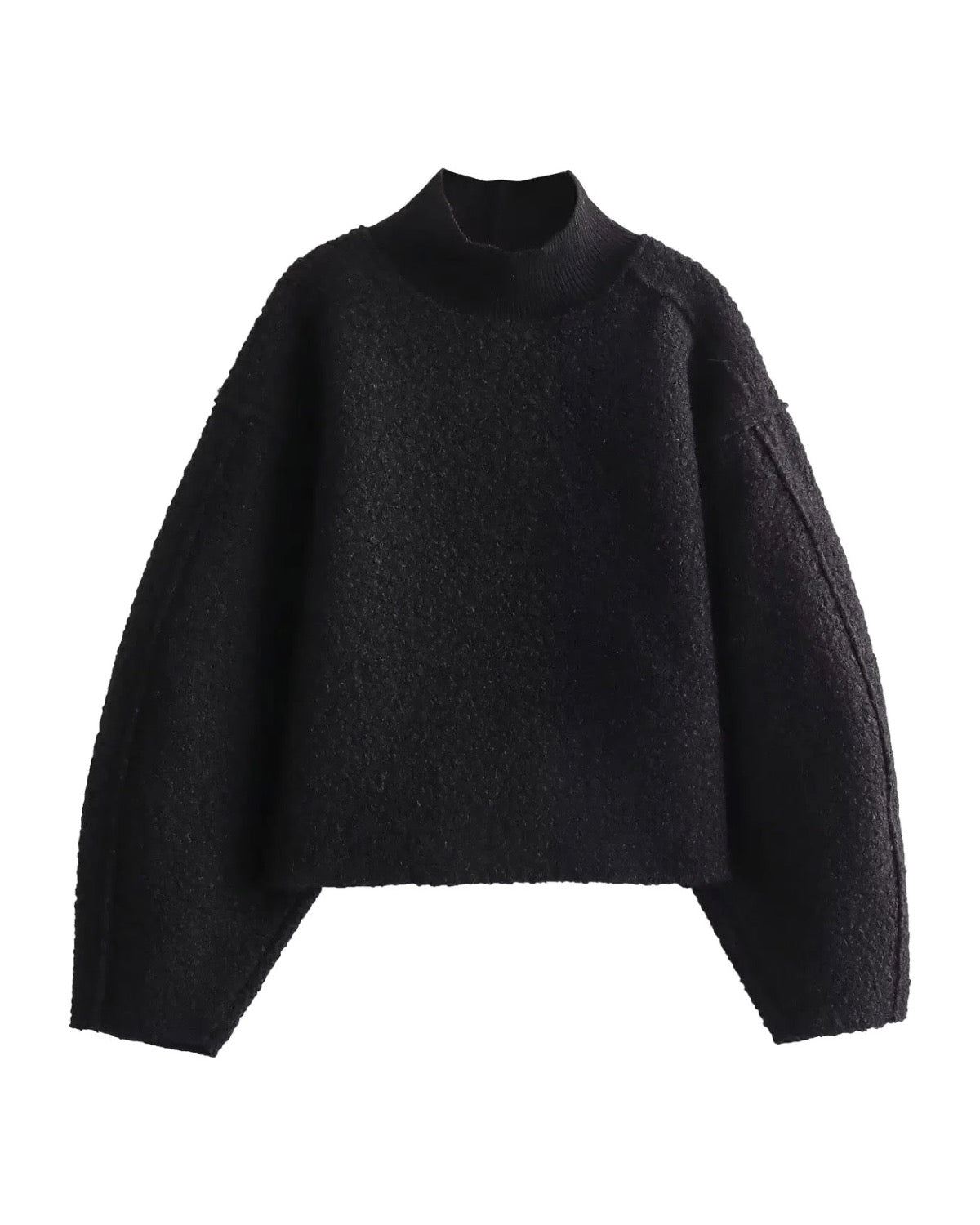 Pull court en maille bouclée Col montant Épaules tombantes