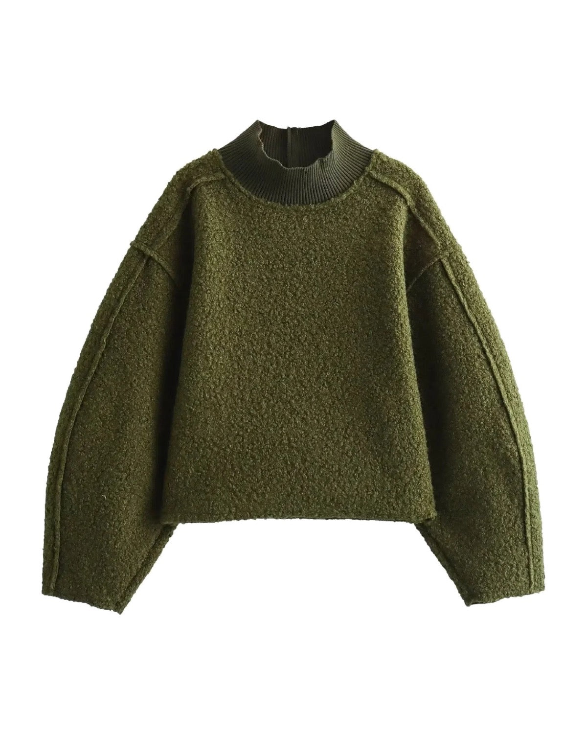 Pull court en maille bouclée Col montant Épaules tombantes