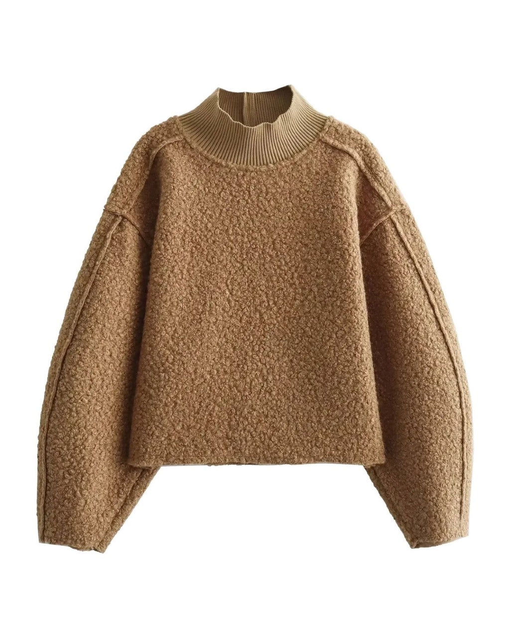 Pull court en maille bouclée Col montant Épaules tombantes
