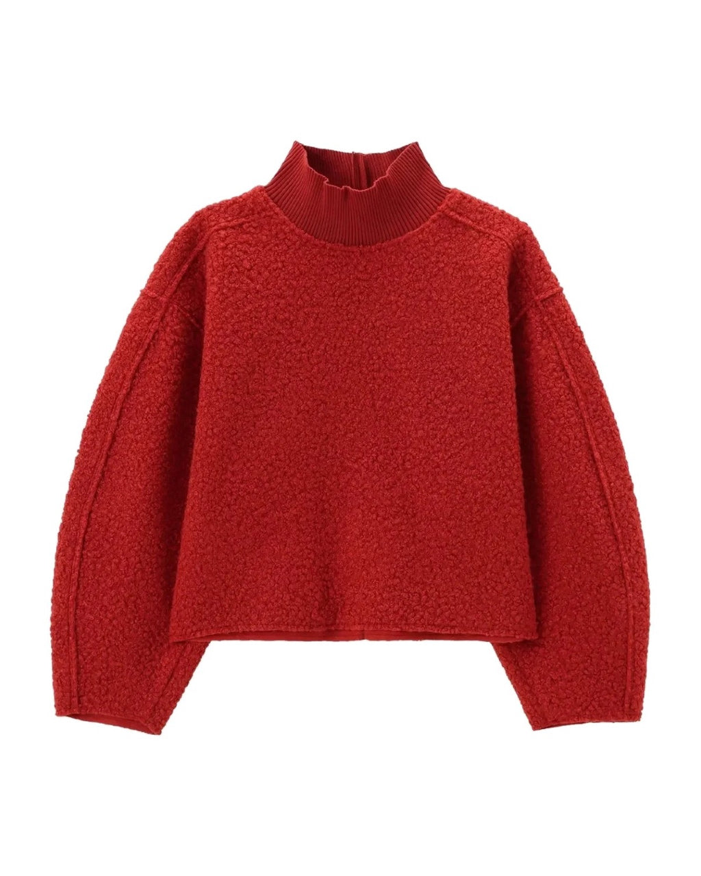 Pull court en maille bouclée Col montant Épaules tombantes