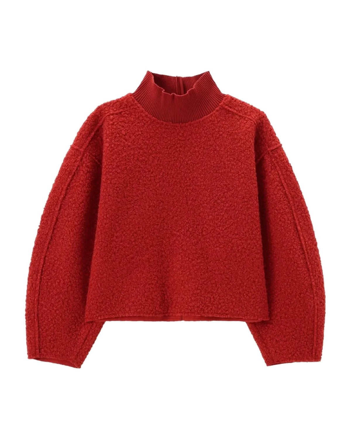 Pull court en maille bouclée Col montant Épaules tombantes
