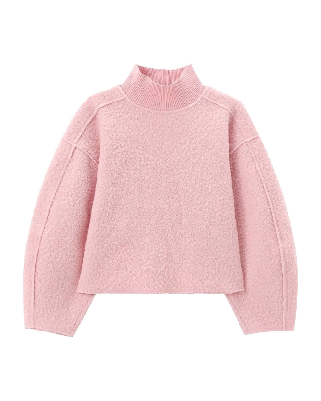 Pull court en maille bouclée Col montant Épaules tombantes