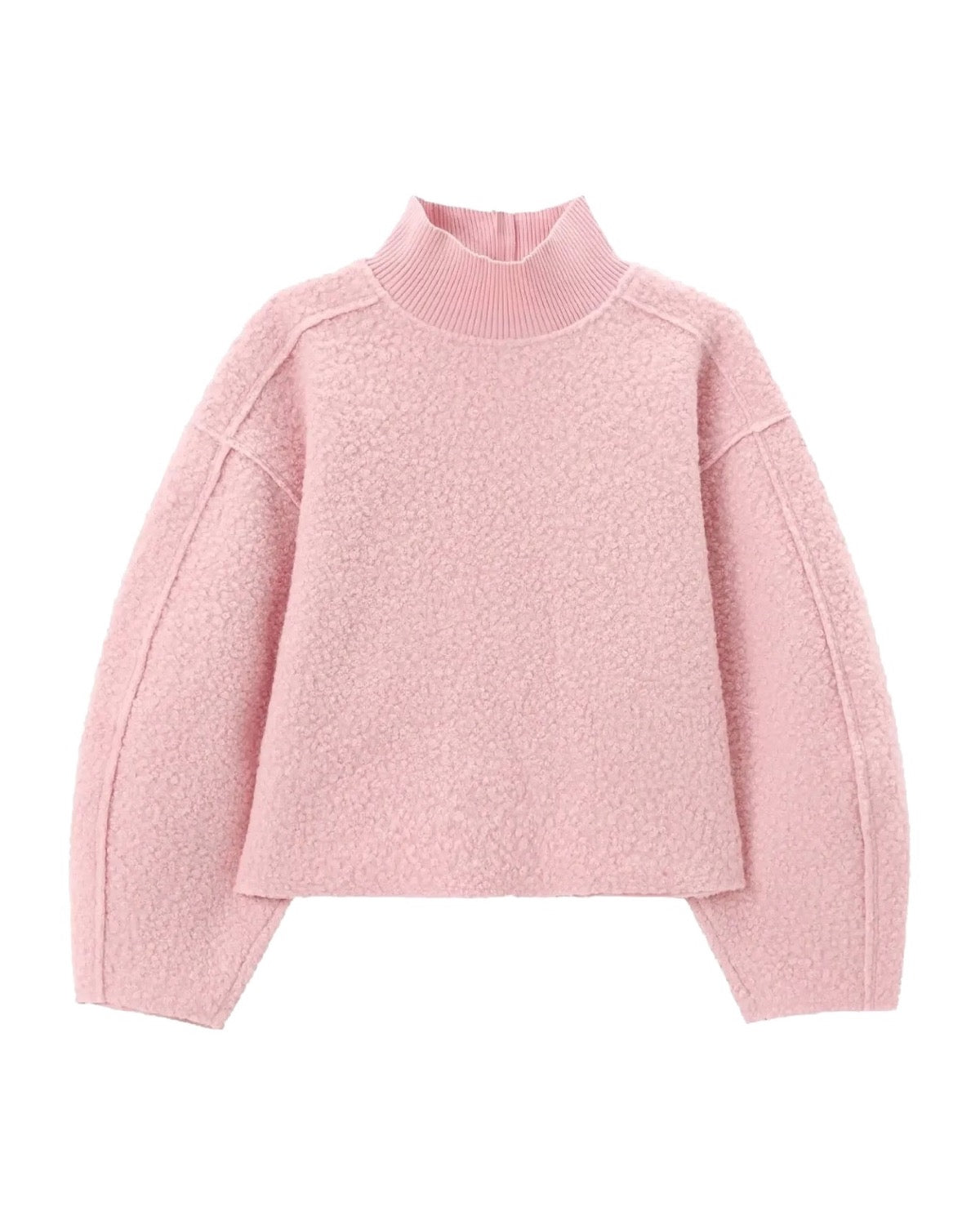 Pull court en maille bouclée Col montant Épaules tombantes