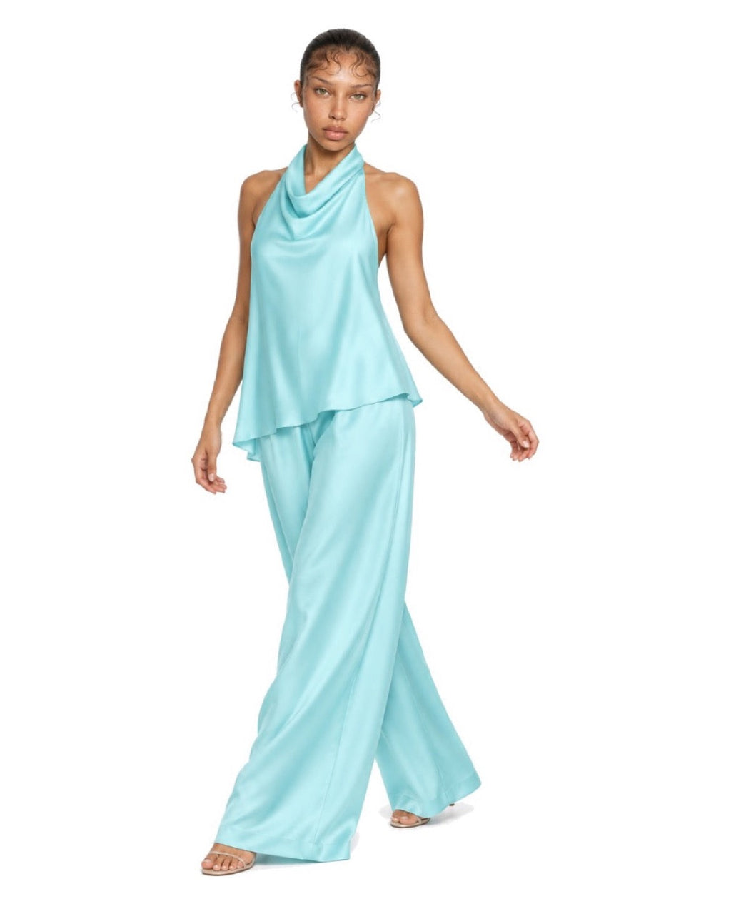 Combinaison en satin dos nu Col drapé Jambe large