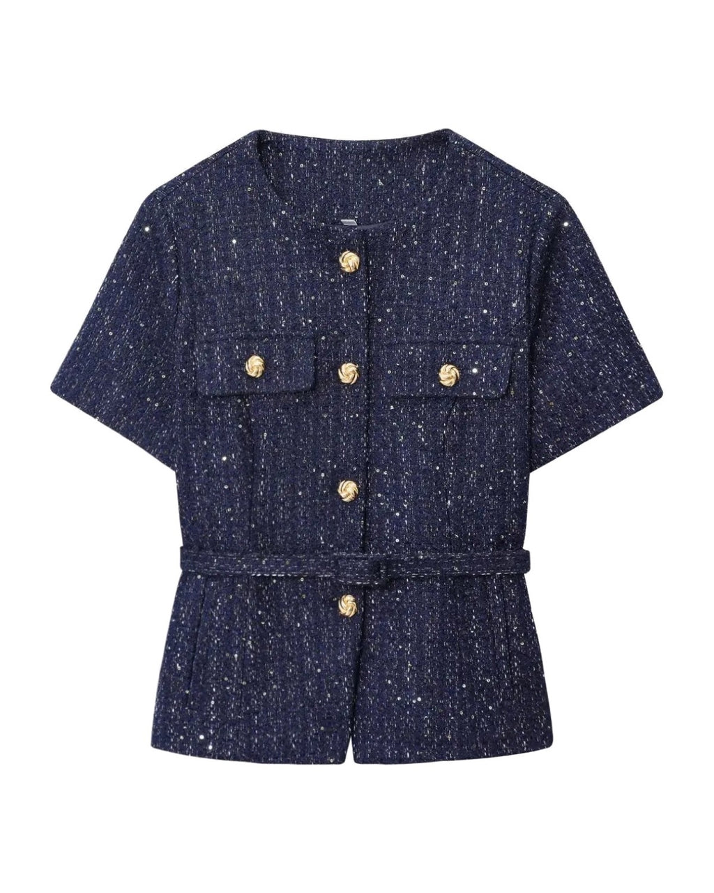 Veste courte en tweed à sequins Boutons dorés