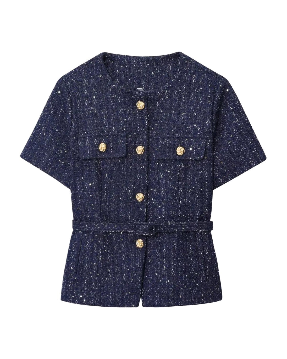 Veste courte en tweed à sequins Boutons dorés