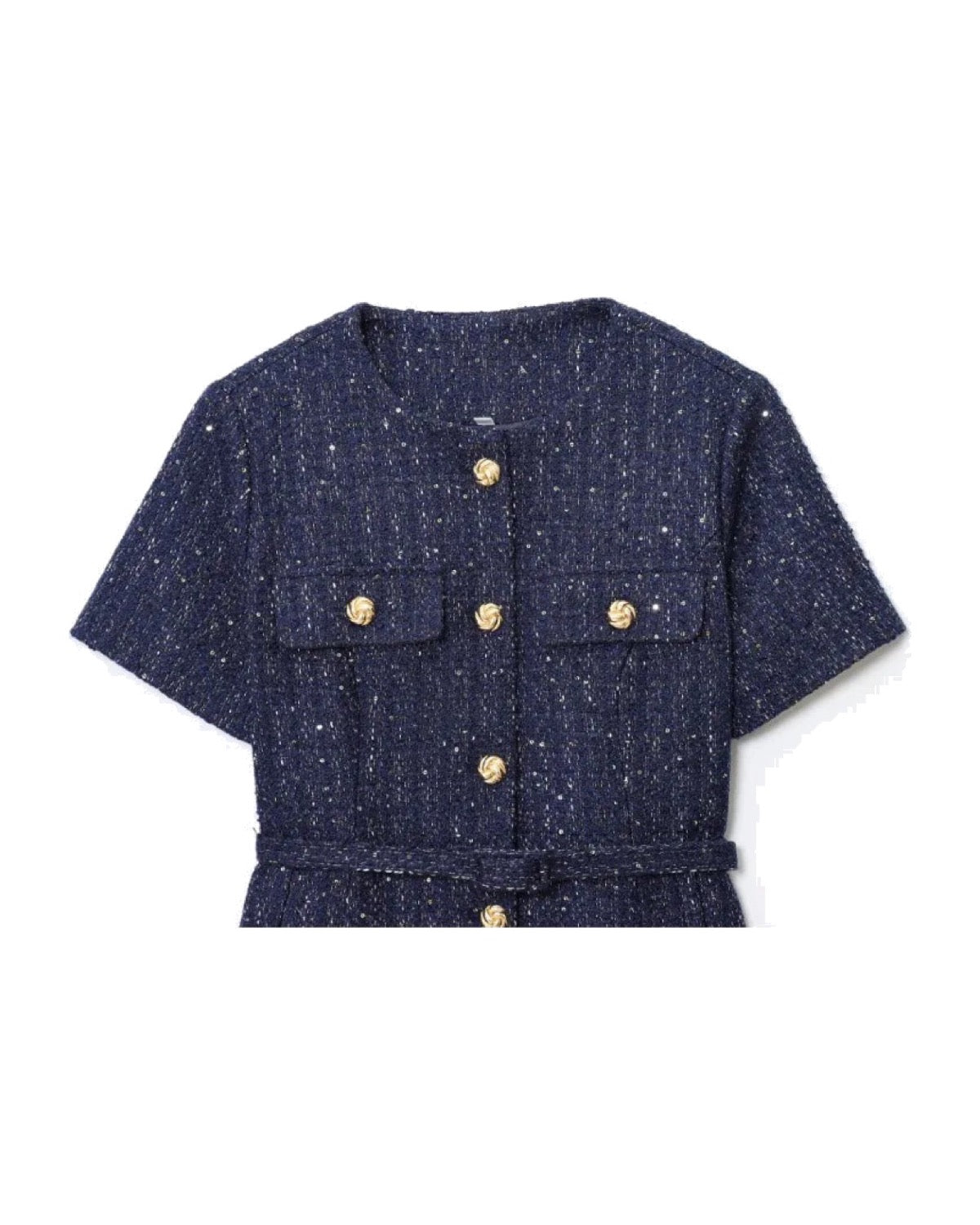 Veste courte en tweed à sequins Boutons dorés