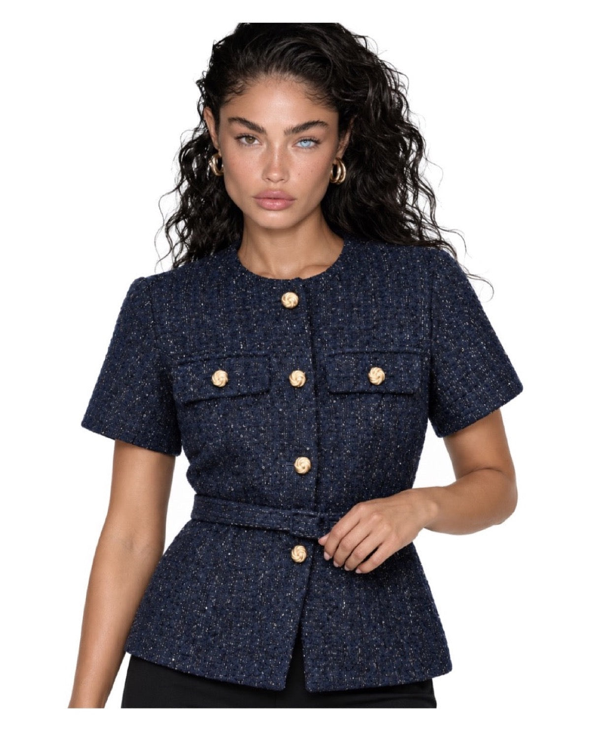 Veste courte en tweed à sequins Boutons dorés