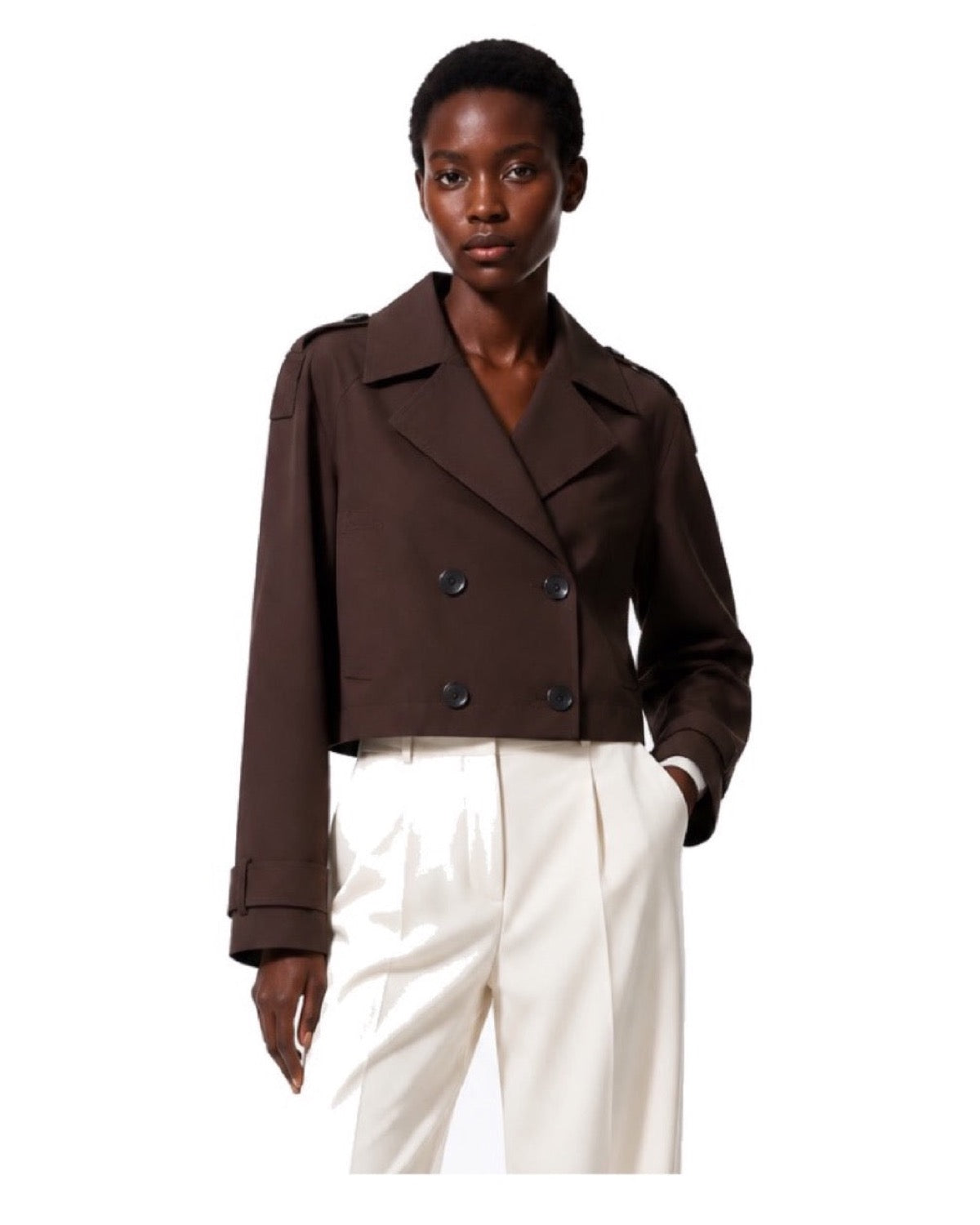 Trench court croisé Col tailleur et pattes de serrage