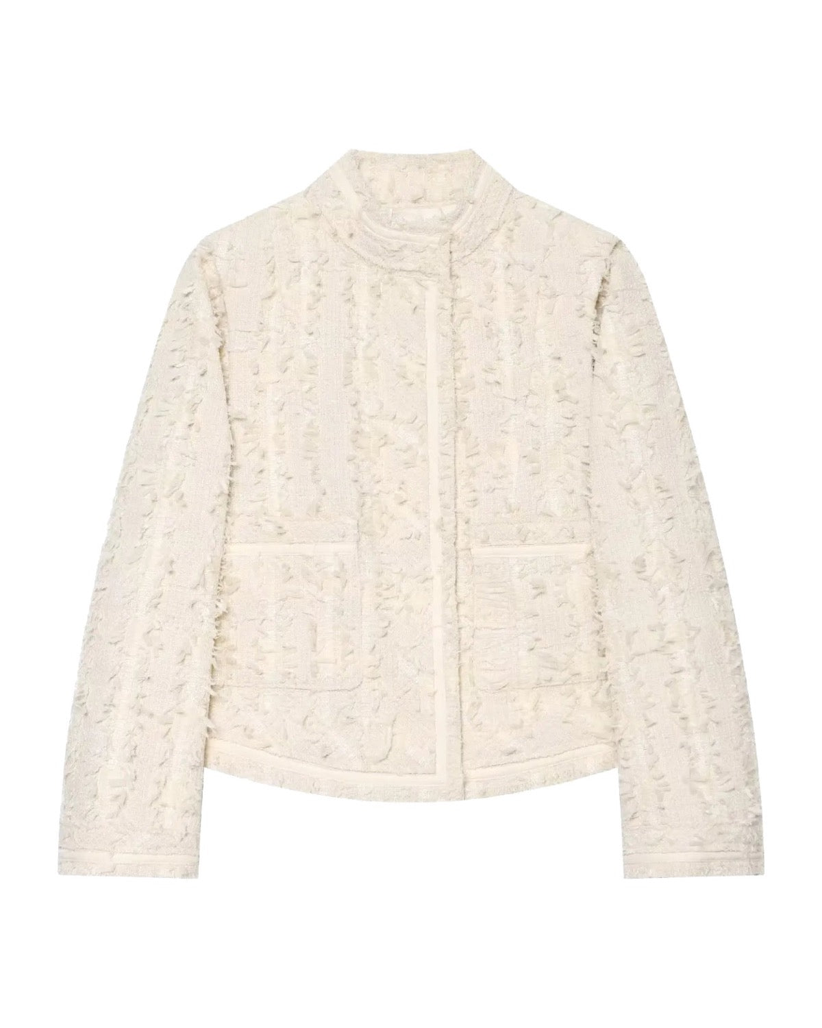 Veste en tweed à franges Col montant Coupe courte