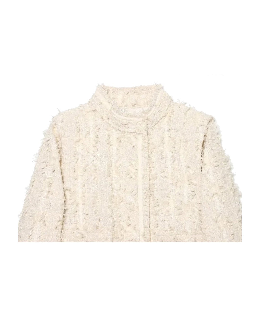 Veste en tweed à franges Col montant Coupe courte