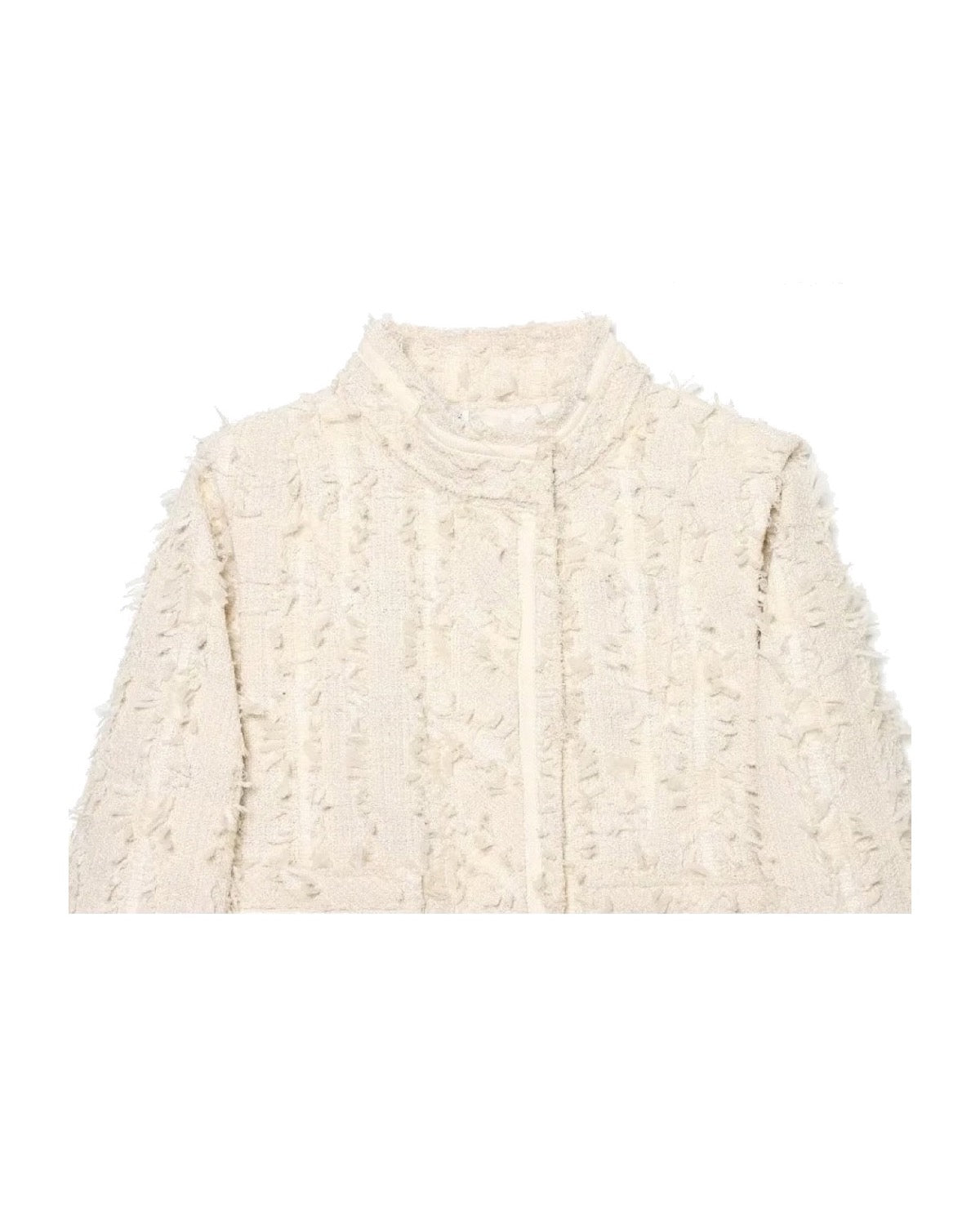 Veste en tweed à franges Col montant Coupe courte